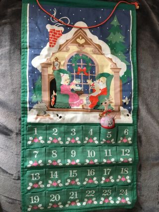 Vintage 1987 Avon Advent Countdown Cloth Santa Christmas Calendar Replaced Mouse