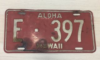 Vintage Hawaii License Plate 1957 To 1960 Red White “aloha Hawaii” F - 397 K12