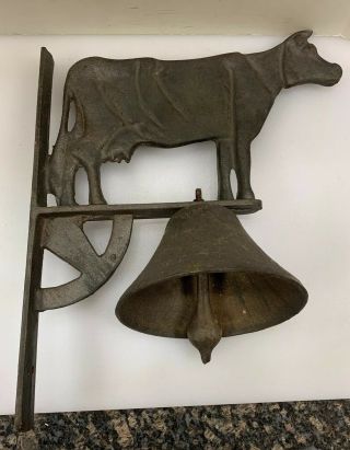 Vintage Wall Mount Cast Iron Cow Bell Black Farm Country Chic