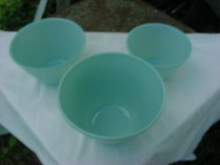 Vintage Fire King Oven Ware Turquoise Blue 3 Piece Mixing Bowl Set