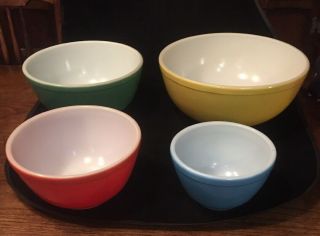 Vintage Pyrex Primary Colors: Red Blue Green Yellow Nesting Mixing Bowls