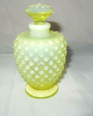 Vintage Fenton Topaz Vaseline Opalescent Hobnail Cologne Perfume Bottle