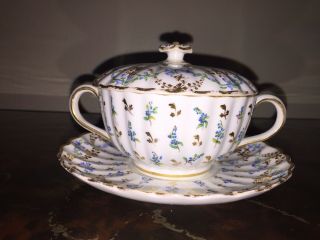 Vintage Spode Copeland,  Tiffany & Co White Floral Gold Cream Soup & Saucer W/lid