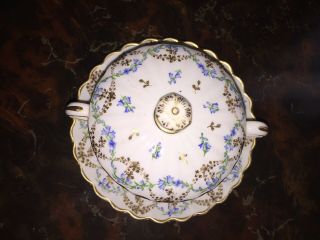 Vintage Spode Copeland,  TIFFANY & Co white Floral Gold cream soup & Saucer W/lid 3