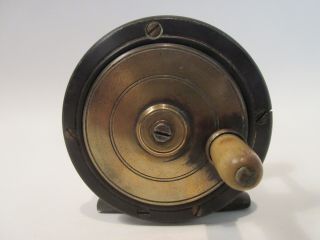 Vintage Unmarked Brass,  Hard Rubber 2 3/4 " Fly Reel Late 1800 
