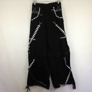 Vtg 90s Tripp Nyc Mens Xs Baggy Studded Black Pants Shorts Chain Straps 30 X 31