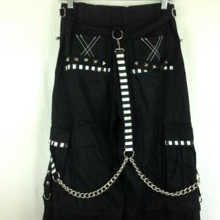 VTG 90s TRIPP NYC Mens XS Baggy Studded Black Pants Shorts Chain Straps 30 x 31 7