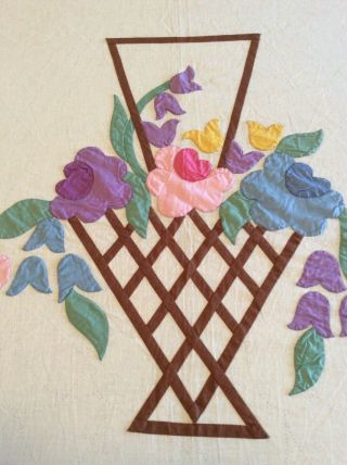 Vintage Floral Basket Appliqué Quilt Top Made From a Kit 5