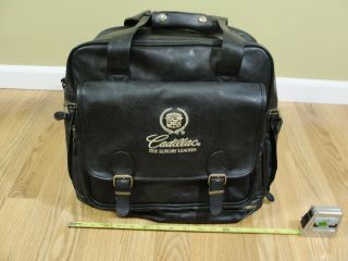 Vintage Cadillac Leather Luggage Duffle Carry On Bag Plaid Lined Multi Pocket