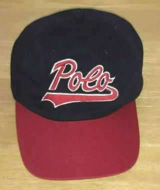 Vintage Polo Sport Script Spell Out Black Red Ralph Lauren Strap Back Cap Hat