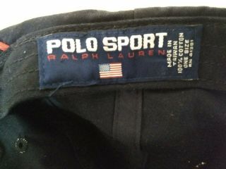 Vintage Polo Sport Script Spell out Black Red Ralph Lauren Strap back Cap Hat 6