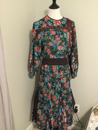 Vintage 80s Diane Freis Dress Floral Multicolor Medium Petite Midi Length