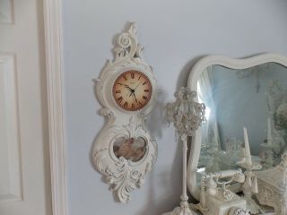 Htf Vintage Hollywood Regency White Syroco Wall Clock W/ Cherub Picture