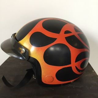 Vtg Nolan Custom Black Flames Motorcycle Helmet Made In Italy Large L Hand Done