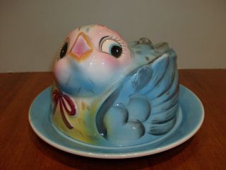 Vintage Bluebird Of Happiness Figurine Covered Butter Dish George Lefton 3
