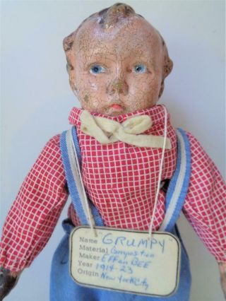 Antique 1914 Effanbee Baby Grumpy 12 " Composition Boy Doll Dressed In Overalls
