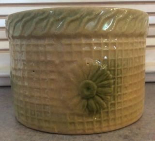 Yellow Ware :: Vintage Waffle Green Daisy 4”x 5 1/2” Crock Mc Coy Pottery Usa