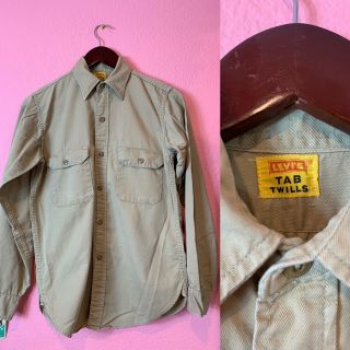 Rare Vintage 1950s Yellow Tab Levi’s Shirt Tab Twills Khaki Work Shirt • Small