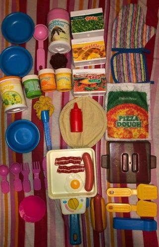 Vintage Fisher Price Fun With Food Pizza Dough Taco Skillet Ice Cream,  More