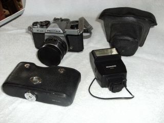 Vintage Pentax K1000 35mm Asahi 35mm Camera With 55mm Lens/ Cover & Flash