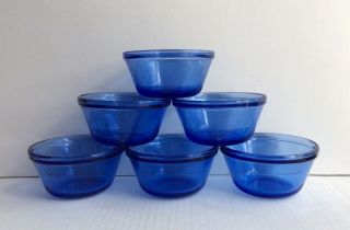 Set Of 6 Vintage Custard Cup 6oz Usa 1034 Cobalt Blue Glass Bowls 4” Dia