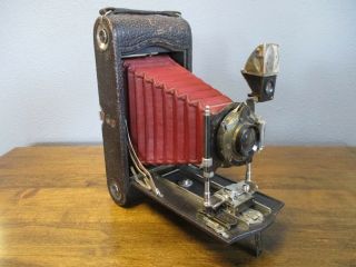 Vintage Rare Kodak No.  3 - A Folding Pocket Autographic Camera With Red Bellows