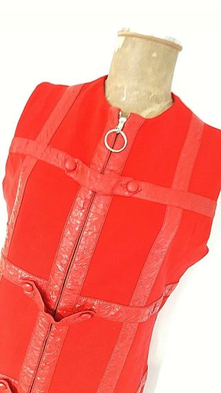 Vintage 60s Space Age MOD Twiggy Mini Dress Size Medium Wool Red Zip Up 4