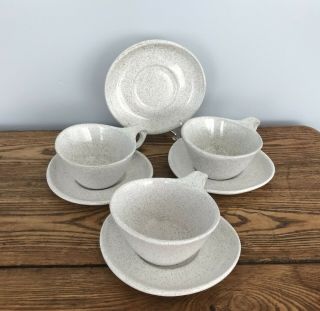 Vintage Mcm Glidden Pottery 442 441a Stippled Stoneware Cups Saucers 7 Pc.