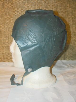 Vintage Dark Blue Art Deco Flapper Lady Chin Strap Swim Cap Rubber Embossed Sz 8
