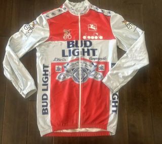 Vintage Budweiser Bud Light Beer Full Zip Up Giordana Cycling Jersey Adult 3/l