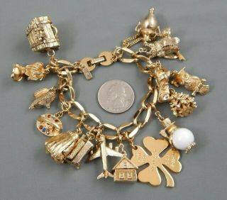 Vintage Signed Monet Loaded Chunky Charm Bracelet 15 Charms Dogs Chest Animals 6