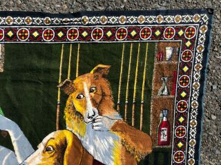Vintage Dogs Playing Pool Felt Tapestry Wall Hanging Large 52x37 
