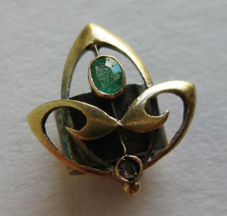 Antique 14k Gold Mine Cut Diamond Emerald Vtg Pocket Watch Chain Slide Charm