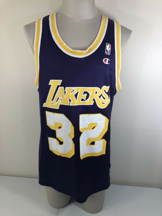 Vtg 90s Magic Johnson Los Angeles Lakers Champion Jersey Size 44 L Purple Yellow