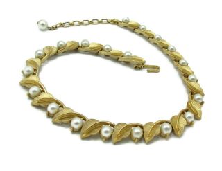 Vintage Crown Trifari Pearl & Gold Egyptian Revival Statement Necklace
