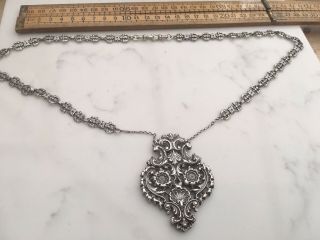 Ornate Vintage Or Antique Silver Fob Chain And Pendant,  Various Stamps