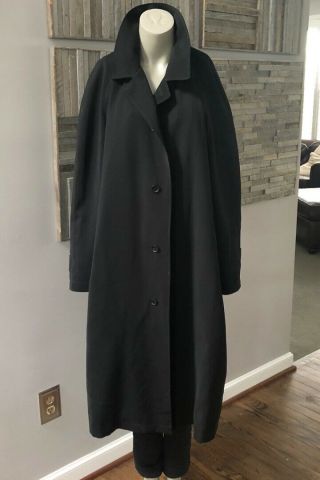 Sanyo Mens Long Black Collared Trench Coat Vintage Size 46r