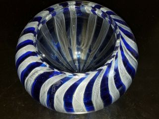Vintage Murano Art Glass Latticino Blue & White Maestro Italy Bow Vase 9.  5 Lbs