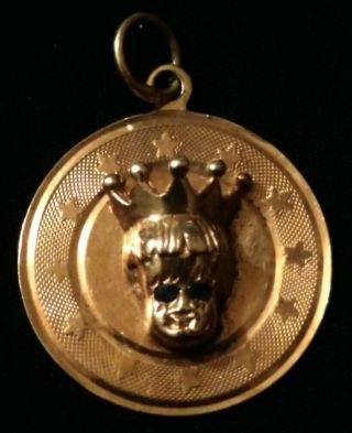 Rare Estate Vintage 14k Gold Prince Boy W Crown Sapphire Bracelet Charm 2 Grams