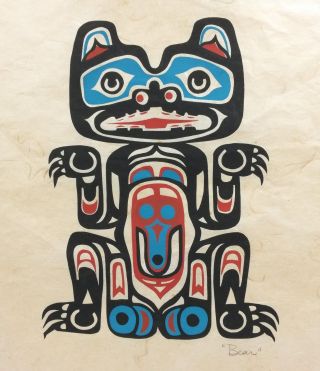 Inuit Art Signed Bear Vintage Silk Screen Print Canada Aboriginal Eskimo Art