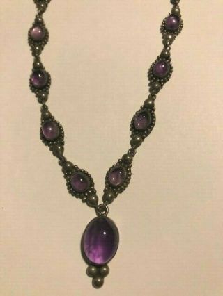 Vintage (925) Sterling Silver Necklace With Purple Charms