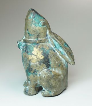 Vintage Heavy Japan Cast Iron Bronze Finish Rabbit Figurine 5 5/8 