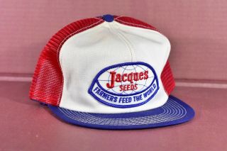 Vintage Jacques Farmer Seed Red White Blue K - Brand Trucker Mesh Snapback Hat