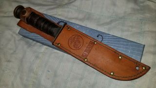 Vintage Military Usmc Camillus Ny Fighting Knife With Leather Sheath