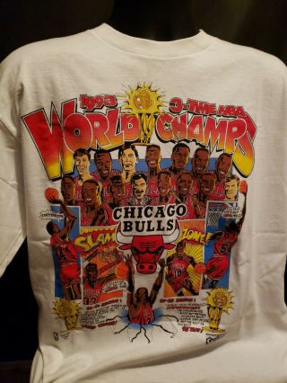 Chicago Bulls 1993 3 - Time Nba World Champs Vintage Caricature T - Shirt Xl