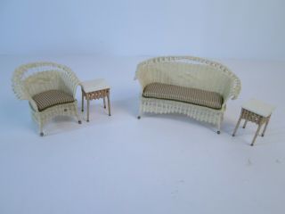 Vtg Patio Furniture Wicker Style Dollhouse 1:12 Scale Miniature 1985 Signed