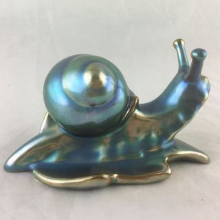 Vintage Zsolnay Eosin Iridescent Golden Teal/blue/green Snail Figurine Hungary