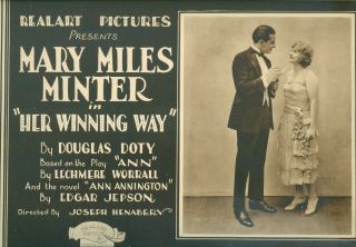 Mary Miles Minter Silent Film Lobby Title Card Vintage Her Winning Way