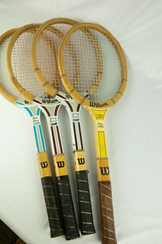 Wilson 4 Vtg.  Wooden Tennis Rackets Chris Evert & Jimmy Connors,  A25