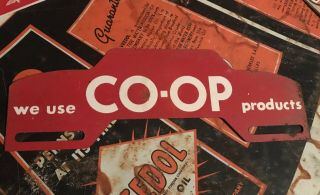 Co - Op Oil Gas License Plate Topper - Auto Vintage Can Sign Tin Car